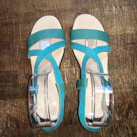 SAS Delight Cross Strap Wedge Sandal Womens 8W Turquoise Web Leather Comfort - Picture 6 of 9